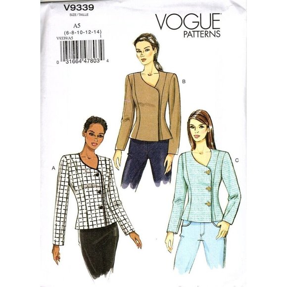 Vogue V9339 Misses 6 to 14 Fitted Lined Jacket Uncut Sewing Pattern - Picture 1 of 2